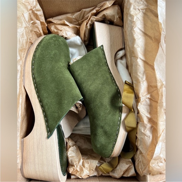 Doen Anouk Green Suede Wooden Clog Mules 39 (8.5) - Picture 6 of 7
